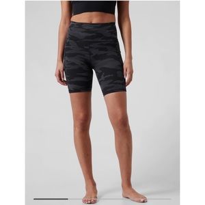 Fabletics Black Camo Print High Waist Bike Shorts